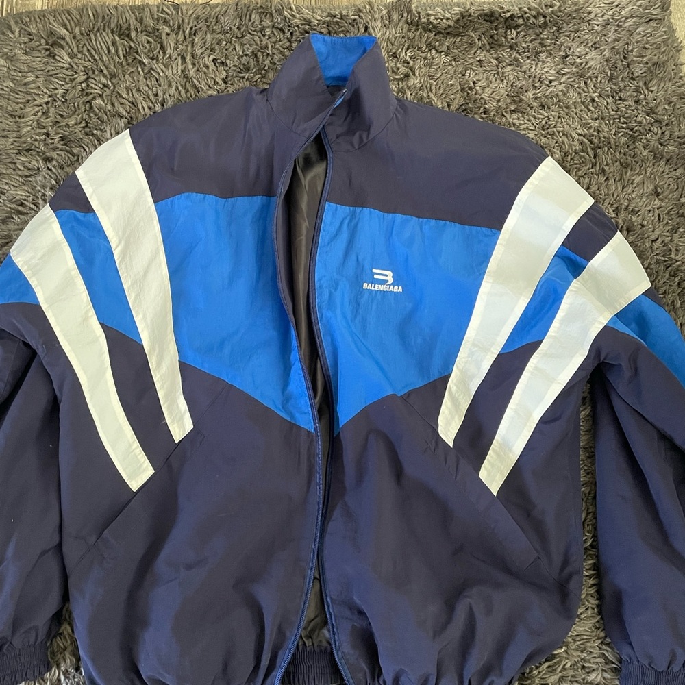 Balenciaga Colorblocked Shell Track Sporty Jacket Blue Medium